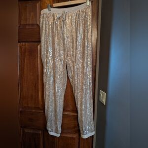 Aqua Sequin Joggers - L
